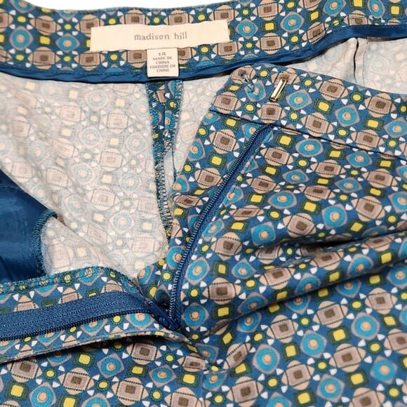 Madison Hill Pants Blue Yellow Geometric Straight Leg Preppy Cotton Stretch 14 - Picture 5 of 12